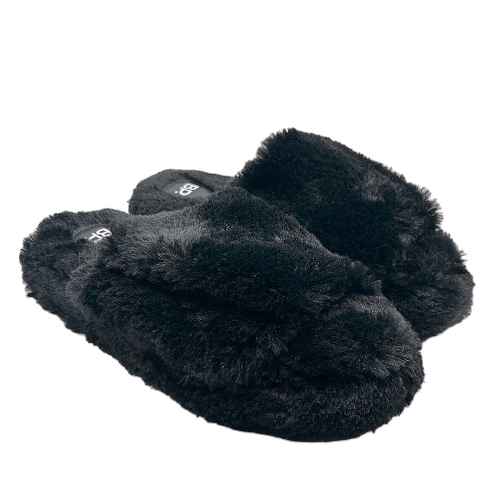 BP Black Fuzzy Slip On Slippers‎ Size XL 11/12 New without tags!